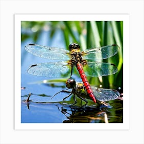 Nature Dragonfly Mating Couple Insect Sitting Duck Pond Lively Dvd Fauna Wild Animal Gras (7) Art Print