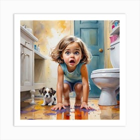 Little Girl In The Bathroom Art Print