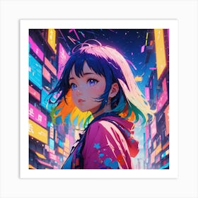 Anime Girl With Colorful Hair Art Print