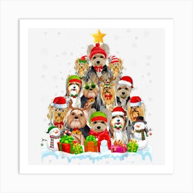 Cool Yorkshire Terrier Dog Christmas Tree Lights Snowman Art Print