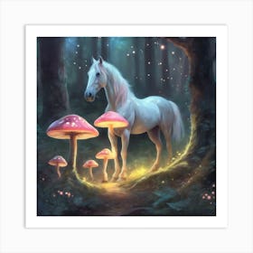 White Horse In The Forest Art Print