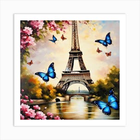 Paris Eiffel Tower Butterflies 1 Art Print