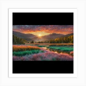 Ethereal Sunset Over Emerald Valley Art Print