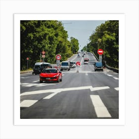 Red Car On The Road Art Print