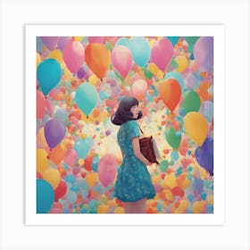 Girl With Balloons Art Print