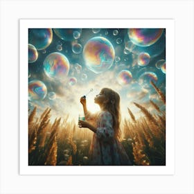 Girl Blowing Bubbles Art Print