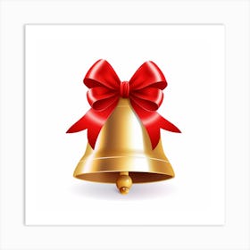 Christmas Bell With Red Ribbon Art Print