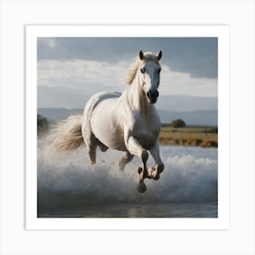 White Horse Galloping Art Print