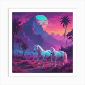 Two Horses In The Sunset Art Print