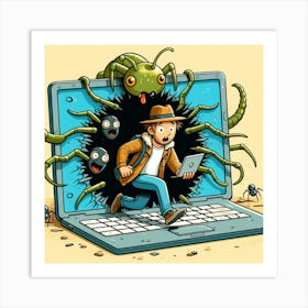 Cartoon Illustration Of A Computer Virus Art Print