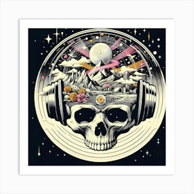 Skull With Headphones Art Print