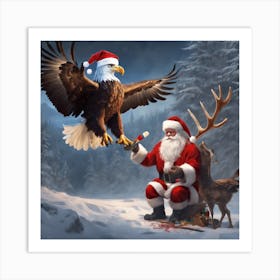 Santa Claus And Eagle Art Print