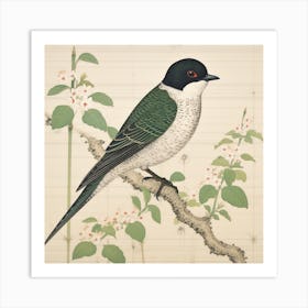 Ohara Koson Inspired Bird Painting Barn Swallow 2 Square Art Print