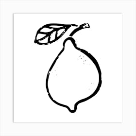 Lemon. Ink texture doodle. Black and white illustration, Bauhaus Art Print