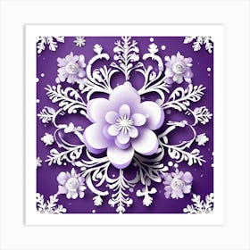 Snowflakes On Purple Background 1 Art Print