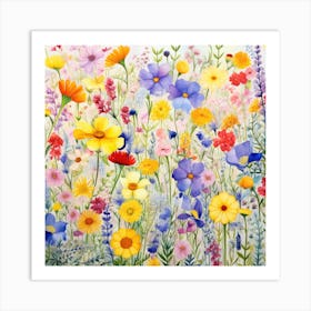 Watercolor Windflowers Garden 1 Art Print