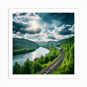 Travel Sky Train Scenery Forest Summer Landscape View Freight Bay Sunlight Green Beautif (1) Art Print