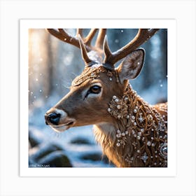 Deer In The Snow 8 Art Print