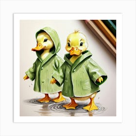 Ducks In Raincoats 1 Art Print