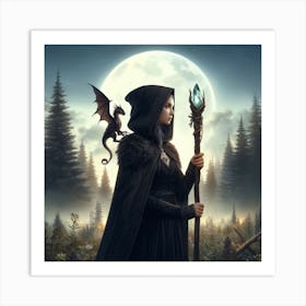 Witch With A Dragon Art Print