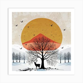 Deer In The Snow 5 Art Print