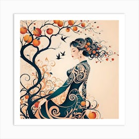 Dancing With Peaches, Turquoise and Peach Art Print