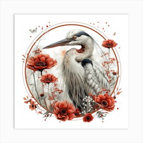 Lena1987 A Watercolor Illustration Of A Heron With Flowers In 02aedb86 486d 44fb 9ead E422d7ff79aa 2 Art Print