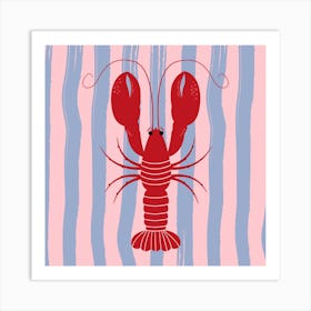 Lobster On Striped Background Art Print