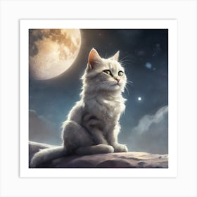 Cat In The Moonlight 3 Art Print