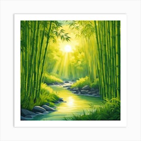 A Stream In A Bamboo Forest At Sun Rise Square Composition 383 Art Print