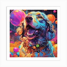 Dog With Balloons 1 Art Print