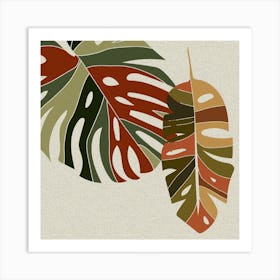 Tropical Leaves Plants Leaves Monstera Boho Retro Nature Art Print