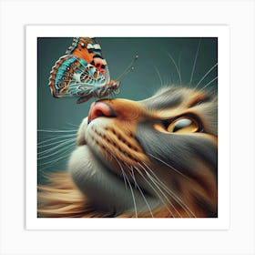 Cat With Butterfly Art Print