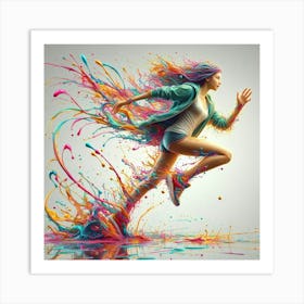 Colorful Girl Running Art Print