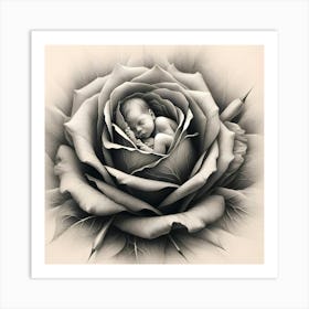 Baby In A Rose 1 Art Print