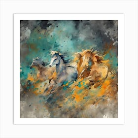 Three Horses Running Art Print