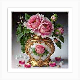 Roses in Antique fuchsia jar 1 Art Print
