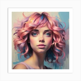 Portrait Of A Girl With Colorful Hair Art Print