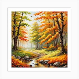 Forest In Autumn In Minimalist Style Square Composition 18 Art Print