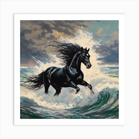 black horse in the foam Art Print