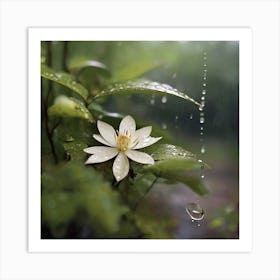 Water Lily In The Rain Art Print