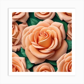 Seamless Pattern Of Peach Roses 1 Art Print