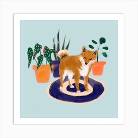 Dog with Plants Art Print