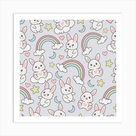 Seamless Pattern With Cute Rabbit Character Art Print