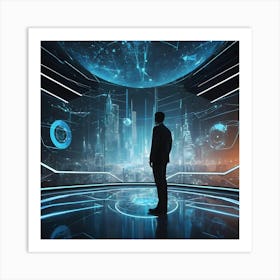 Futuristic Man In Futuristic City 1 Art Print