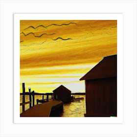 Sunset At The Docks Art Print