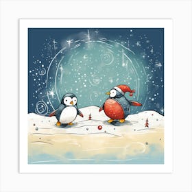 Christmas Penguins Art Print