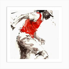 Soccer Player In Red Shirt Art Print