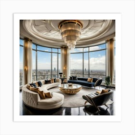 Living Room With City View Art Print