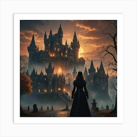 Woman Standing In Front Of A Castle Art Print